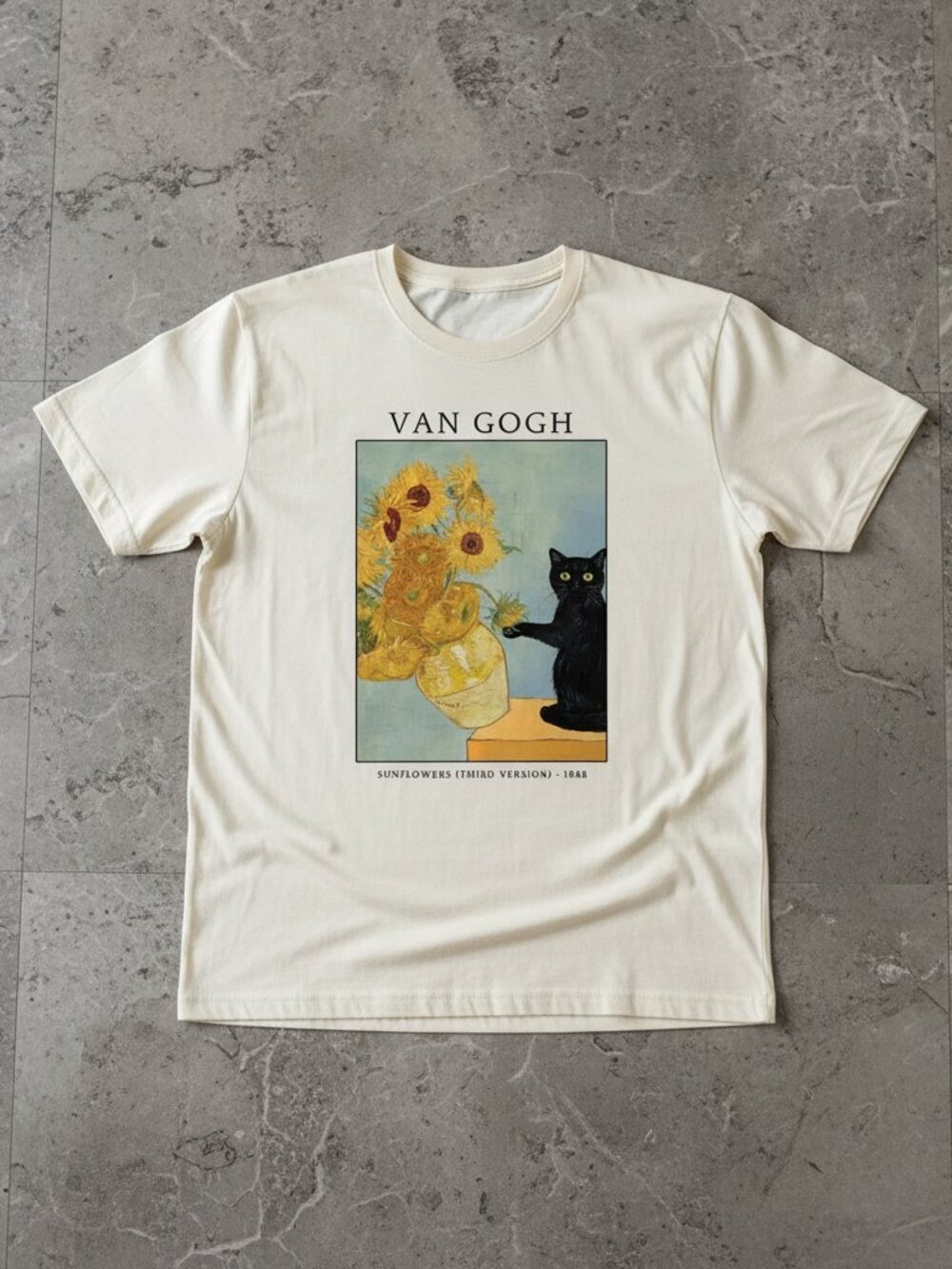 Vintage Vincent van Gogh Sunflowers Cat Graphic T-Shirt | Artistic Retro Aesthet